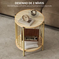HOMCOM Mesa Lateral Redonda de 2 Níveis com Prateleira de Armazenamento e Estrutura de Aço para Sala e Quarto Ø41x49 cm Madeira(m-6)