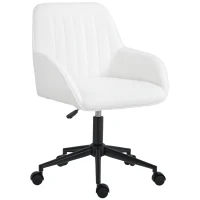 HOMCOM Scaun de Birou din Material Textil cu Înălțime Reglabilă, Scaun de Birou Pivotant cu Cotiere și Rotile, 58x58x83-93 cm, Alb(m-1)