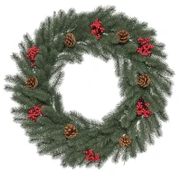 HOMCOM Tannenkranz Türkranz Weihnachtskranz Rückseite mit aufhänge Öse PE Grün Ø60 x 8 cm(m-11)