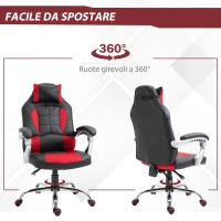 HOMCOM Sedia da Gaming Reclinabile con Supporto Lombare e Poggiatesta in Pelle PU, Rosso e Nero(m-5)
