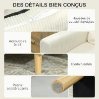 HOMCOM Canapé 3 places en velours côtelé, canapé avec coussins à ressorts et assise rembourré, 192x80x84,5cm, beige(m-6)