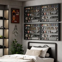 HOMCOM Vitrine murale pour objets de collection 5 étagère réglables en hauteur et 2 portes coulissantes 80 x 9,5 x 60 cm noir(m-2)