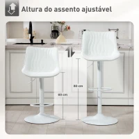 HOMCOM Conjunto de 2 Bancos de Bar Bancos Altos de Cozinha Giratórios com Altura Ajustável e Couro Sintético 47,5x54x92-110 cm Branco(m-7)