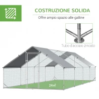 PawHut Pollaio da Giardino con Telaio Zincato, Copertura Impermeabile e Rete Esagonale, 3x8x2m, Argento(m-5)
