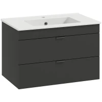 HOMCOM Mobiletto Sospeso per Lavabo con Lavabo in Ceramica e Cassetti Soft-Close Nero(m-1)