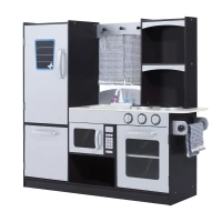 HOMCOM Cuisine pour enfants en bois dinette jeu d'imitation éducatif complet nombreux accessoires & rangements inclus MDF pin 105 x 32 x 95 cm argenté et noir(m-12)