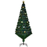 HOMCOM Albero di Natale 180cm con 27 Luci LED, Fibre Ottiche e 230 Rami, Albero di Natale Artificiale(m-1)