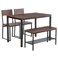 HOMCOM Set Tavolo da Pranzo con 2 Sedie Stile Industriale e Panca 2 Posti in Legno e Metallo per Soggiorno e Cucina Nero e Marrone(m-1)