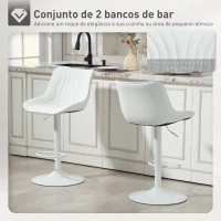 HOMCOM Conjunto de 2 Bancos de Bar Bancos Altos de Cozinha Giratórios com Altura Ajustável e Couro Sintético 47,5x54x92-110 cm Branco(m-4)