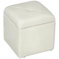 HOMCOM Bancă cu Spațiu de Depozitare, Tapițată cu Blană Teddy Fleece, Puf la Capătul Patului, 39x39x39 cm, Alb Crem(m-1)