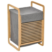 HOMCOM Cesto para Ropa Sucia de Bambú Cesto Rectangular de Ropa Portátil con Tapa y Bolsa Extraíble Mueble de Baño Dormitorio 40x35,5x60,5 cm Color Natural y Gris