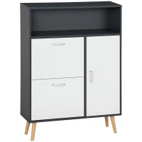 HOMCOM Scarpiera Salvaspazio per 8 Paia di Scarpe con 2 Ante e Armadietto, 80x25.5x112.5cm, Grigio e Bianco(m-1)