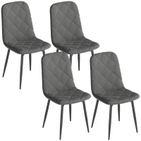 HOMCOM Lot de 4 chaises de salle à manger rembourrées avec dossier haut, pieds en acier et tissu effet velours, gris(m-10)