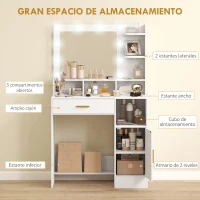 HOMCOM Tocador de Maquillaje con Luces LED y Taburete Espejo 2 Colores 10 Bombillas Cajón Estantes Compartimentos Blanco(m-4)