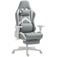 HOMCOM Silla Gamer Reclinable con Altura Ajustable Reposapiés Retráctil Soporte Lumbar y Reposacabezas Gris Claro y Blanco(m-10)