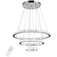 HOMCOM Lampadario a Sospensione con 3 Anelli Regolabili, Luci a LED e Cristalli, Ø60 x 110cm(m-1)