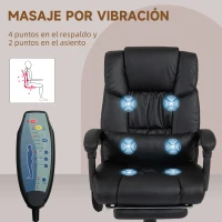 Vinsetto Silla de Oficina con Masaje de 6 Puntos Respaldo Alto Reclinable Altura Ajustable Reposapiés y Mando a Distancia Negro(m-6)