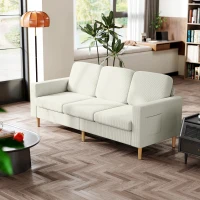 HOMCOM Canapé 3 places en velours côtelé, canapé avec coussins à ressorts et assise rembourré, 192x80x84,5cm, beige(m-7)