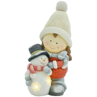HOMCOM Wichtel mit Schneemann, Gartenzwerg, 4 LEDs, batteriebetrieben, 25 x 18 x 45,5 cm(m-10)
