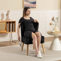 HOMCOM Modern Accent Chair, Fabric Living Room Chair with Rubber Wood Legs and Thick Padding, Black(m-8)