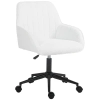 HOMCOM Scaun de Birou din Material Textil cu Înălțime Reglabilă, Scaun de Birou Pivotant cu Cotiere și Rotile, 58x58x83-93 cm, Alb(m-11)