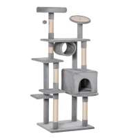 PawHut Albero Tiragraffi a Colonna da 165cm con Graffiatoio e Trespoli per Gattini e Gatti Adulti di Max. 4.5kg, Grigio, 60x50x165cm(m-1)