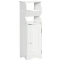 kleankin Mobiletto da Bagno in MDF Bianco con Armadietto e Spazio per Carta Igienica, 19x15x56 cm(m-11)