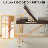 HOMCOM Marquesa de Massagem Dobrável Portátil com Altura Ajustável Apoio de Cabeça Apoios de Braços Acolchoados 215x60x64-89 cm Marrom(m-4)