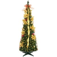 HOMCOM Árvore de Natal Dobrável 150 cm Árvore de Natal Artificial com Luzes LED e Decorações Pré-Instaladas Ø50x150 cm Verde(m-10)