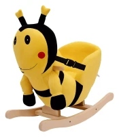 HOMCOM Animale a Dondolo per Bambini a forma di Ape in Legno di Pioppo con Musica, 60x33x45 cm, Giallo e Nero(m-1)