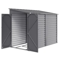 Outsunny 5 x 9ft Galvanised Metal Garden Shed with Foundation Kit, Outdoor Lean-to Shed, Tool Storage House with Lockable Doors, Gloves and 2 Air Vents for Patio, Garden, Grey(m-11)