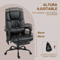 Vinsetto Silla de Oficina con Masaje de 6 Puntos Respaldo Alto Reclinable Altura Ajustable Reposapiés y Mando a Distancia Negro(m-4)