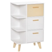 HOMCOM Mobiletto Multiuso con 3 Ripiani Aperti e Cassetti, Mobile per Soggiorno, Cucina, Ufficio in Legno Bianco, 60x40x100cm(m-1)