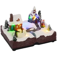 HOMCOM Pueblo Navideño Escena Navideña con Luces y Música Patinadores Giratorios Decoración de Navidad 23x18x15 cm Multicolor(m-10)