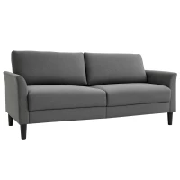 HOMCOM Divano 3 Posti Economico per Casa e Ufficio con 4 Gambe in Metallo, Divano con Braccioli Imbottiti, Tessuto Effetto Lino, Grigio(m-1)