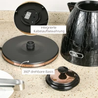 HOMCOM Bollitore, 2200W, Finestra trasparente, Filtro, Riscaldamento rapido, Nero(m-4)