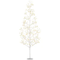 HOMCOM Albero di Natale Artificiale con 384 Luci LED Bianche e Rami Pieghevoli, in PP e Acciaio, Ø20x180 cm, Bianco(m-1)