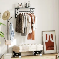 HOMCOM Wandmontierter Kleiderständer, Kleiderhaken, 5 Haken, oberes Fach, vielseitig, Grau(m-8)