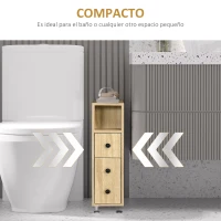 kleankin Armario de Baño con Ruedas Mueble Auxiliar para Baño con Estante Abierto Puerta y Cajón 18x30x68,5 cm Roble(m-6)