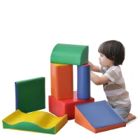 HOMCOM Soft Play Set, 7 Piece Foam Blocks, Toddler Climb and Crawl Activity Set for 1-3 Years, Soft Play Equipment for Building and Stacking, Educational Play, Red(m-12)