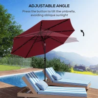 Outsunny Ombrellone Angolazione Regolabile con Luci LED Multicolore da Giardino, in Metallo e Poliestere, Φ275x233 cm, Rosso(m-6)