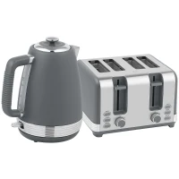 HOMCOM Stainless Steel Kettle and Toaster Set, 1.7L 3000W Rapid Boil Jug Kettle with UK Strix Thermostat, Limescale Filter, 4 Slice Toaster with 7 Browning Controls, Crumb Tray, Grey and Silver Tone(m-1)