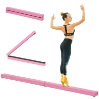 HOMCOM Barra de Equilibrio Gimnasia Plegable 210 cm Barra de Gimnasia Artística para Niños Adultos Entrenamiento en Casa Rosa(m-10)