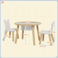 AIYAPLAY Ensemble 1 table ronde, 2 chaises pour enfant 3 pièces, dossier en forme d'ours, activités, bricolage, repas, 3-6 ans(m-3)