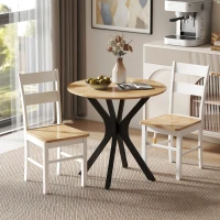 HOMCOM Set van 2 Keukenstoelen, Rubberhout, Gebogen Lattenrugleuning, Wit(m-7)