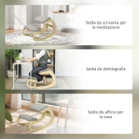 HOMCOM Sedia Ergonomica con Inginocchiatoio e Reclinabile, in Tessuto Effetto Lino e Legno, 55x85x55 cm, Grigio Chiaro(m-7)