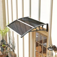 Outsunny Auvent de porte d'entrée, toit marquise de porte exterieur en polycarbonate et aluminium résistante 100 x 75 cm noir(m-9)