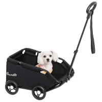 PawHut Pet Wagon Cart, Dog Stroller for Small Dogs and Cats with 4 Wheels, Safety Straps, Storage Bag, Mat(m-10)