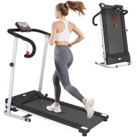 HOMCOM Folding Treadmill with Incline, Walking Pad Treadmill for Home, 1-10km/h Under Desk Running Machine with LCD Display and Wheels, No Assembly, Grey(m-10)