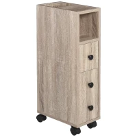 kleankin Armario de Baño con Ruedas Mueble Auxiliar para Baño con Estante Abierto Puerta y Cajón 18x30x68,5 cm Roble(m-1)